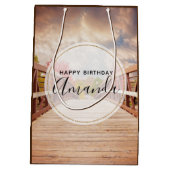 国素朴の木造の橋誕生日 ミディアムペーパーバッグ (裏面)