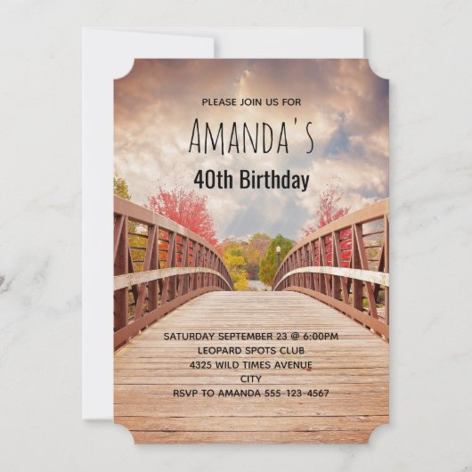 国素朴の木造の橋誕生日 招待状 (正面)