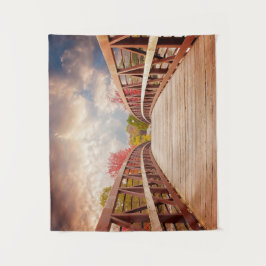 国素朴の木造の橋 タペストリー