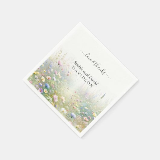 国素朴の水色のワイルドフラワー結婚ズ スタンダードカクテルナプキン (角)