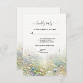 国素朴の水色のワイルドフラワー結婚ズ 出欠カード (正面/裏面)