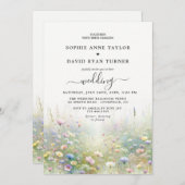 国素朴の水色のワイルドフラワー結婚ズ 招待状 (正面/裏面)