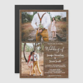 国素朴の納屋の木の写真の結婚コラージュ マグネット招待状 (正面/裏面)