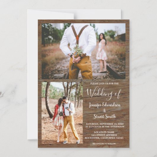 国素朴の納屋の木の写真の結婚コラージュ マグネット招待状 (正面)