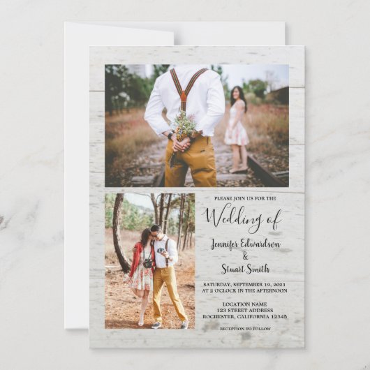 国素朴の納屋の木の写真の結婚コラージュ マグネット招待状 (正面)