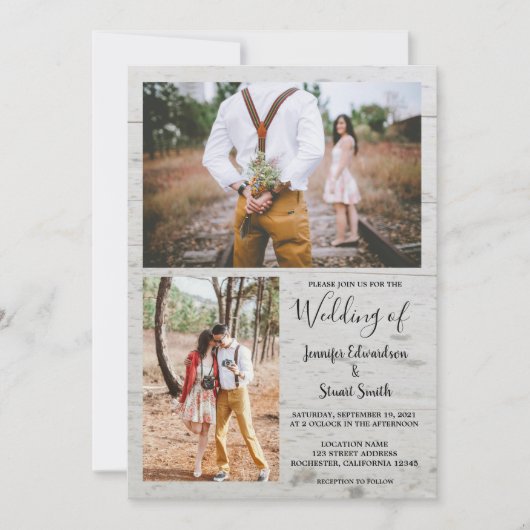 国素朴の納屋の木の写真の結婚コラージュ 招待状 (正面)