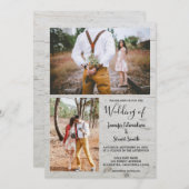 国素朴の納屋の木の写真の結婚コラージュ 招待状 (正面/裏面)