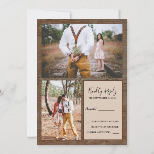 国素朴の納屋の木の写真RSVP結婚の 招待状 (正面)