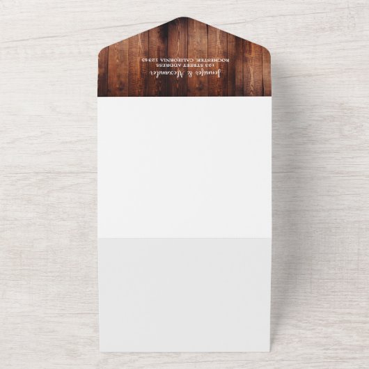 国素朴の納屋の木材モノグラム結婚写真 オールインワン招待状 (外側)