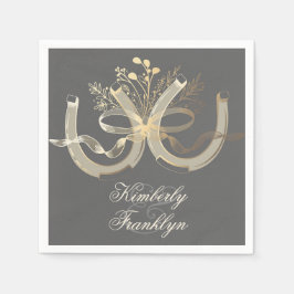 国素朴の馬蹄類の金ゴールドとグレイ結婚ズ スタンダードカクテルナプキン
