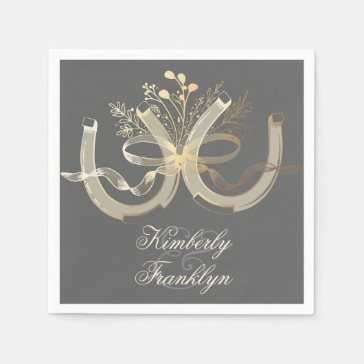 国素朴の馬蹄類の金ゴールドとグレイ結婚ズ スタンダードカクテルナプキン (正面)