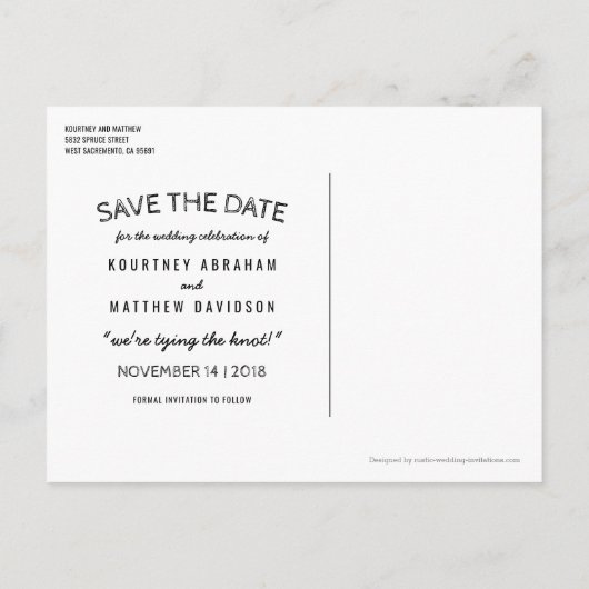 国素朴の黒板の木材の日付を保存 案内ポストカード (裏面)