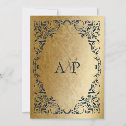 国素朴エレガント海軍と金ゴールド結婚ズ 招待状 (裏面)