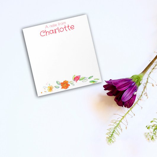 国素朴オレンジ色のワイルドフラワーの水色 ノートパッド