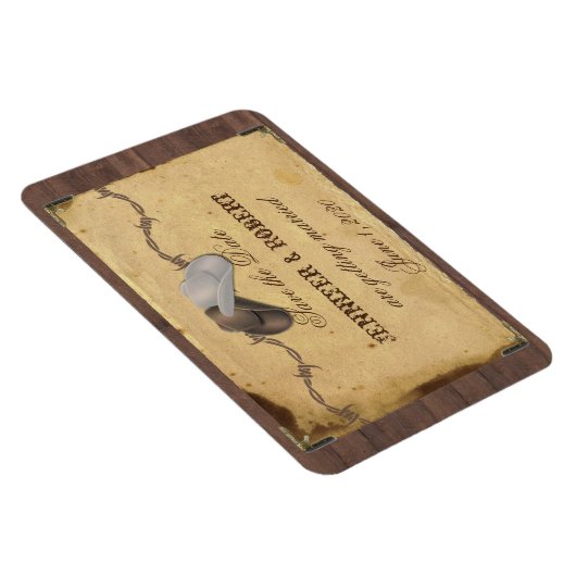 国素朴カウボーイ帽子の結婚式の日付を保存 マグネット (右側)