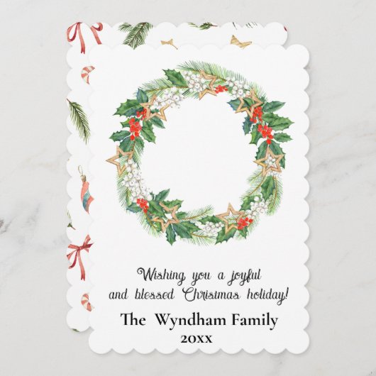 国素朴クリスマス休暇リース非写真 シーズンカード (正面/裏面)