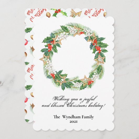 国素朴クリスマス休暇リース非写真 シーズンカード (正面/裏面)
