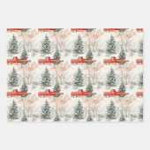 国素朴クリスマス赤いトラックと村 ラッピングペーパーシート (正面2)