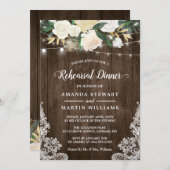 国素朴スタイルアイボリーフローラリハーサルディナー 招待状 (正面/裏面)