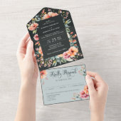 国素朴セージ緑モダンフローラ結婚 オールインワン招待状 (貼ってはがせる)