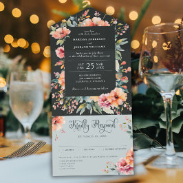 国素朴セージ緑モダンフローラ結婚 オールインワン招待状