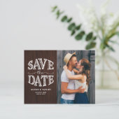 国素朴タイポグラフィ木材の写真の保存日付 案内ポストカード (スタンド正面)