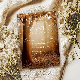 国素朴ツリー文字列ライトRSVPカード 出欠カード