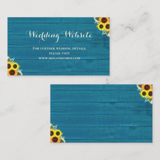 国素朴ティール(緑がかった色)ひまわり結婚のウェブサイト エンクロージャーカード (正面/裏面)