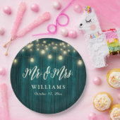 国素朴ティール(緑がかった色)ウッドストリングライツ結婚ズ ペーパープレート (パーティー)