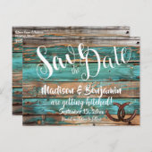 国素朴ティール（緑がかった色）ウッドホースシュー日付を保存 ポストカード (正面/裏面)