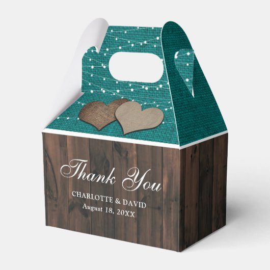 国素朴ティール（緑がかった色）結婚の感謝 フェイバーボックス (正面サイド)