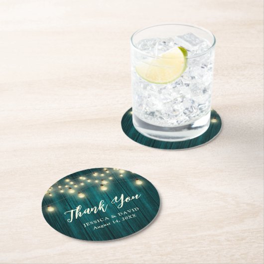 国素朴ティール(緑がかった色)結婚の感謝 ラウンドペーパーコースター (インサイチュ)