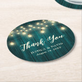 国素朴ティール（緑がかった色）結婚の感謝 ラウンドペーパーコースター (アングル)