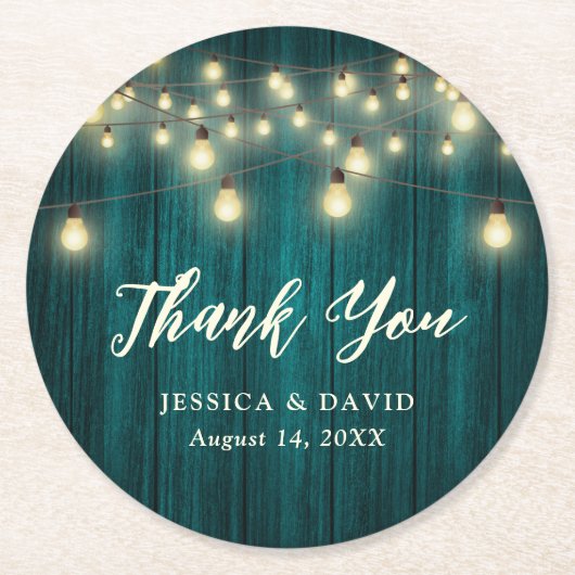 国素朴ティール（緑がかった色）結婚の感謝 ラウンドペーパーコースター (正面)