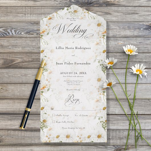 国素朴デイジーフローラNoディナー オールインワン招待状