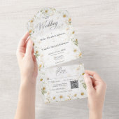 国素朴デイジーフローラQRコード オールインワン招待状 (貼ってはがせる)