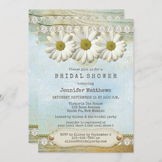 国素朴デイジーブライダルシャワー招待 招待状 (正面/裏面)