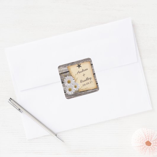 国素朴デイジー結婚封筒用シール スクエアシール (封筒)