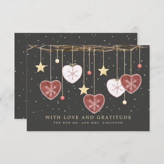 国素朴ハートスノーフレーク結婚ズ サンキューカード (正面/裏面)