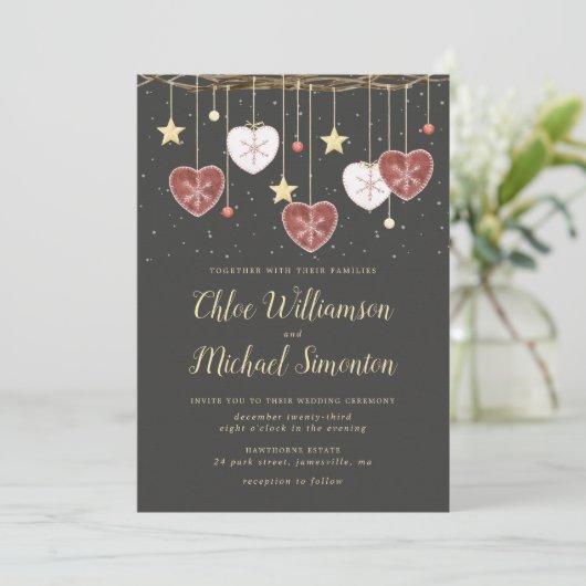 国素朴ハート冬の結婚式 招待状 (スタンド正面)