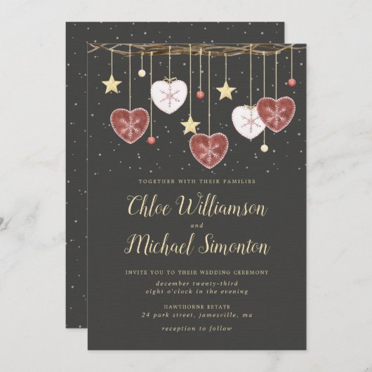 国素朴ハート冬の結婚式 招待状 (正面/裏面)