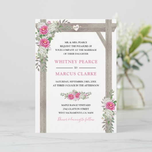 国素朴ピンクフローラアーフォーマルチ結婚ーズ 招待状 (スタンド正面)