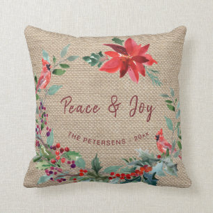 国素朴フローラクリスマスリースのラップ クッション