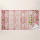 国素朴フローラピンクウッドモノグラム ビーチタオル (正面)