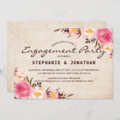 国素朴フローラ婚約パーティカード 招待状 (正面/裏面)