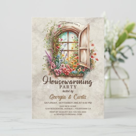 国素朴フローラ引っ越し祝いパーティーパーティー 招待状 (スタンド正面)