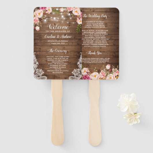 国素朴フローラ文字列ライト結婚式 プログラム ハンドファン (正面&裏面)