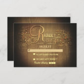 国素朴フローラ木製ウェディングRSVPカード 出欠カード (正面/裏面)