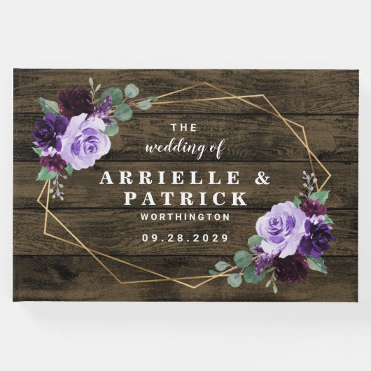 国素朴フローラ紫と金ゴールド結婚ズ ゲストブック (正面)