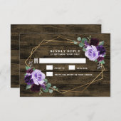 国素朴フローラ紫と金ゴールド結婚ズ 出欠カード (正面/裏面)